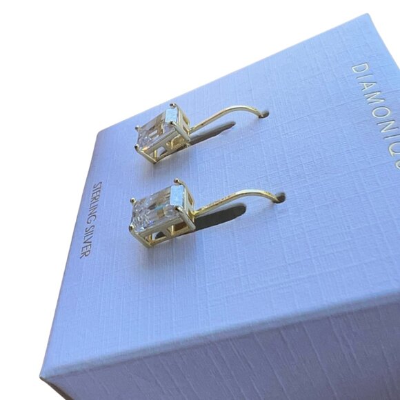 Diamonique Sterling Silver Emerald Cut CZ Drop Earrings * Last Pair - Picture 7 of 9